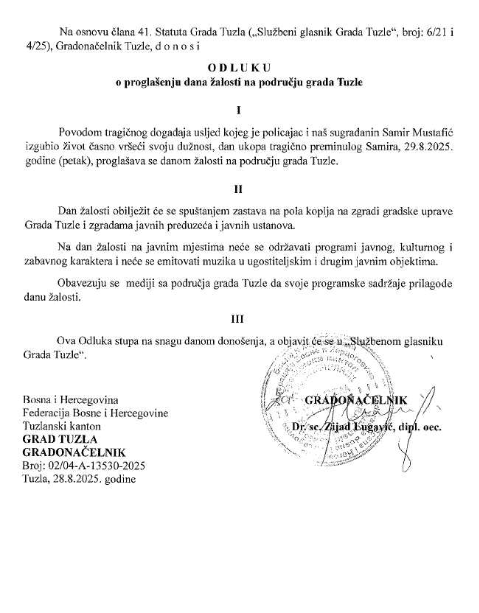 U Tuzli sutra Dan žalosti