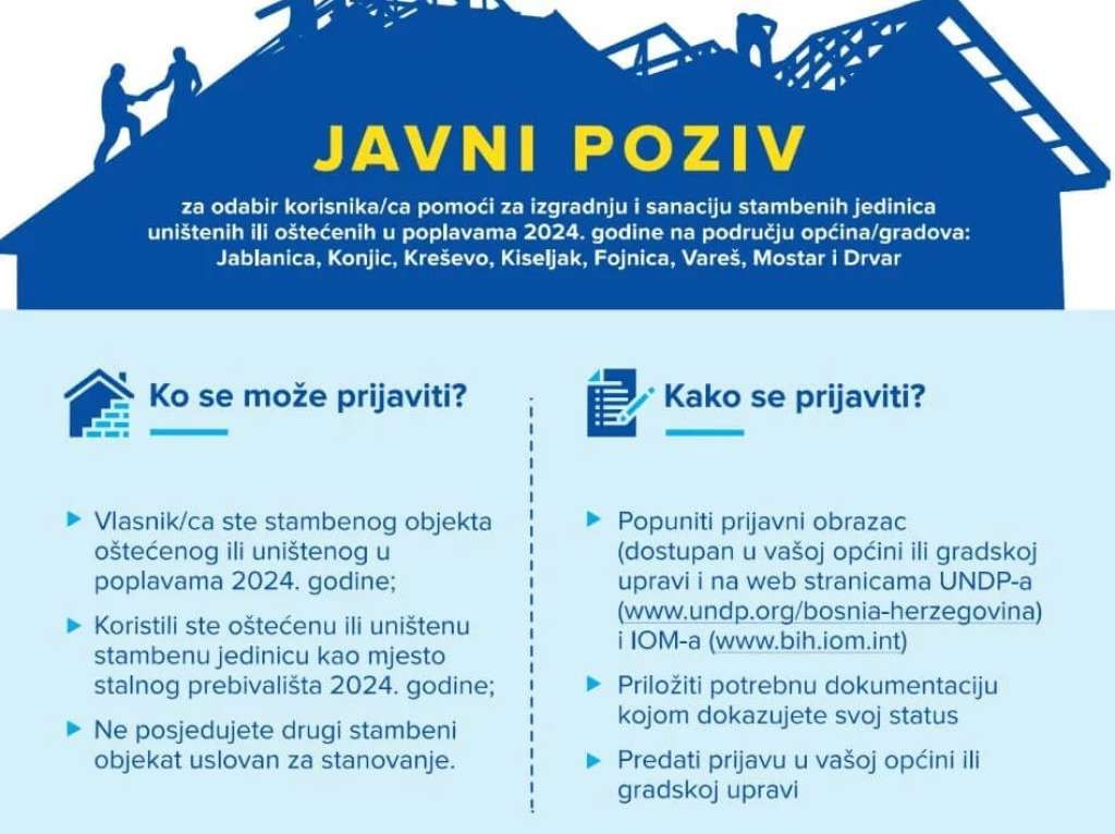 Javni poziv za odabir korisnika za izgradnju i sanaciju stambenih jedinica oštećenih u poplavama