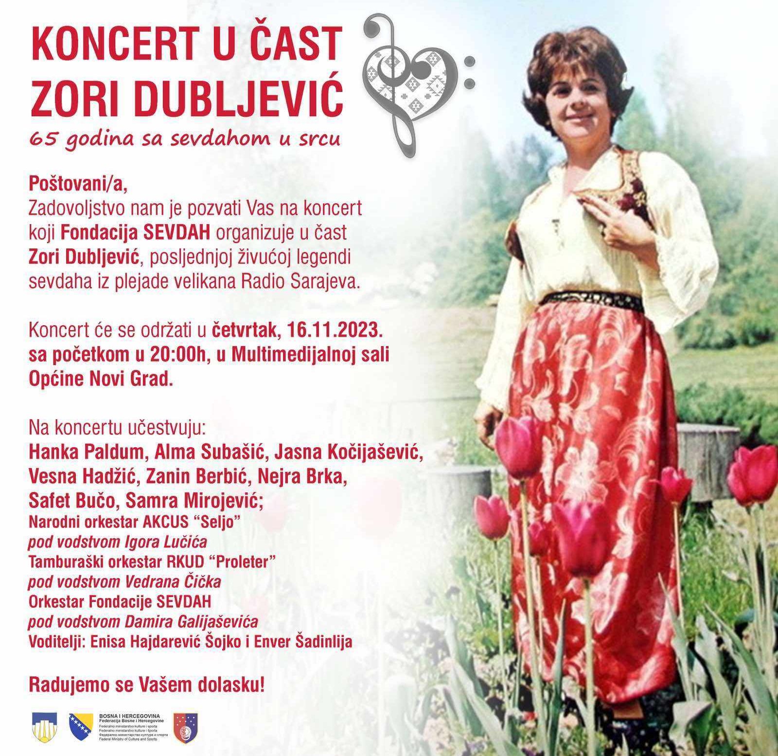 Večeras u Sarajevu koncert u čast Zore Dubljević, 65 godina sa sevdahom u srcu