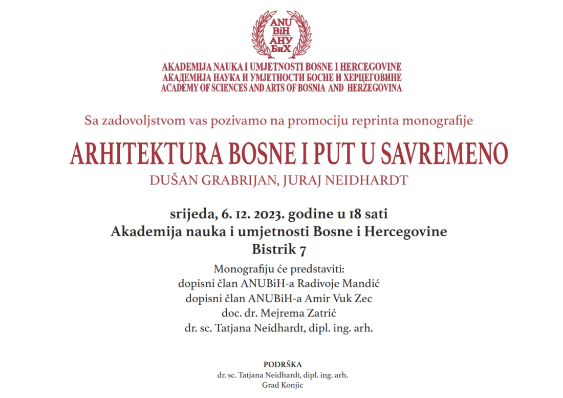 U srijedu promocija monografije "Arhitektiura Bosne i put u saveremeno"