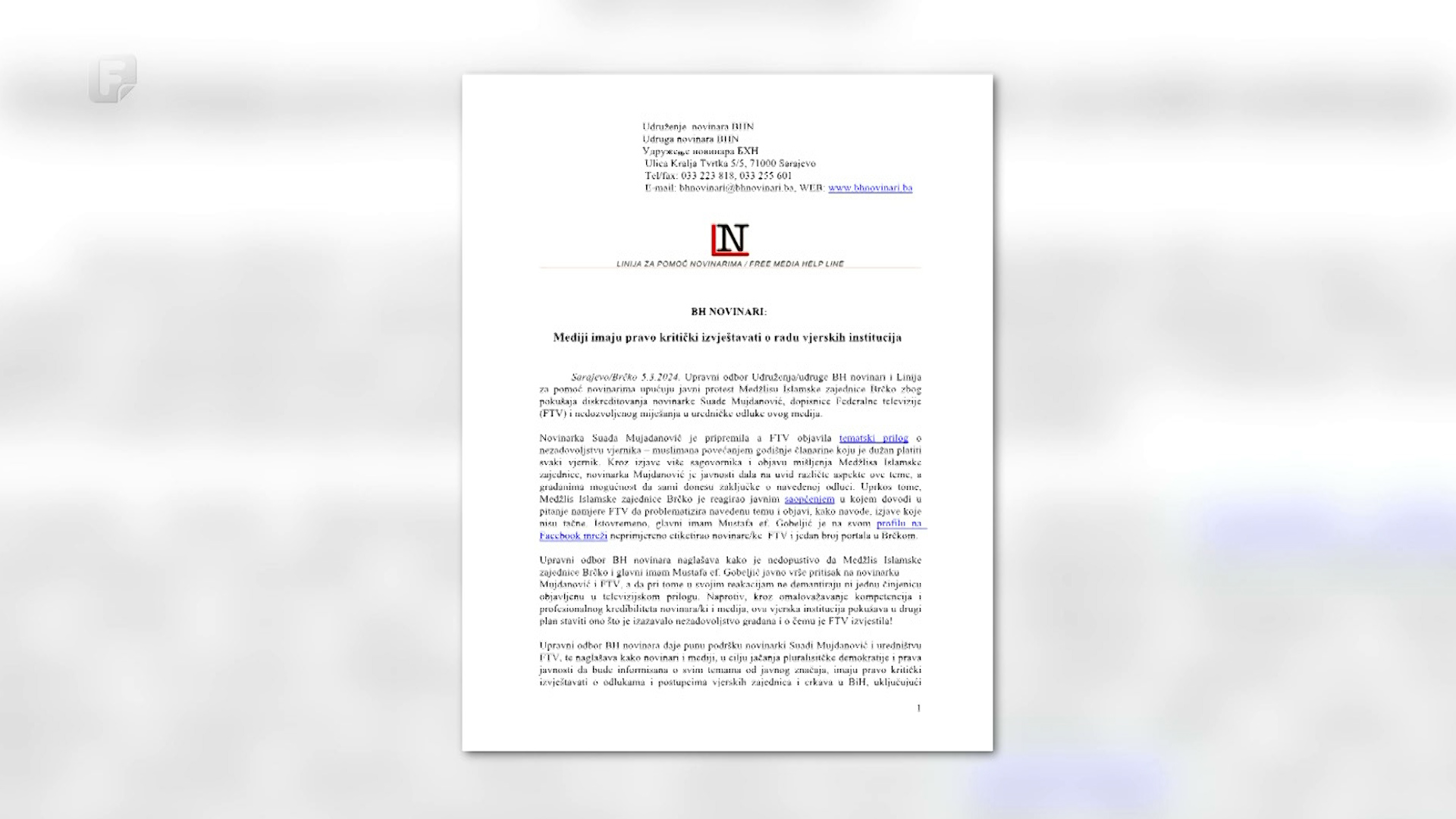 BH novinari: Mediji imaju pravo kritički izvještavati o radu vjerskih institucija