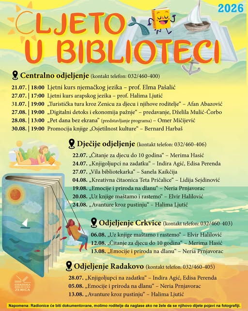 Gradska biblioteka Zenica: „Ljeto u biblioteci“ od 21. jula do 30. augusta