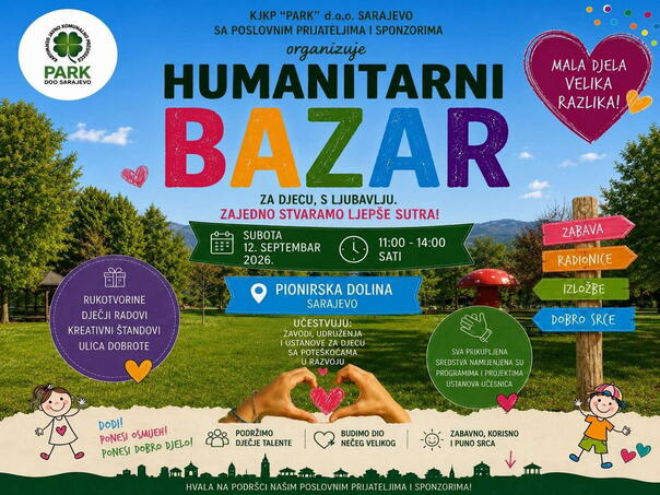 Humanitarni bazar “Zajedno za djecu, zajedno za osmijeh” u Pionirskoj dolini 12. septembra