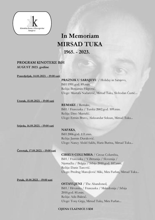 U Kinoteci BiH ciklus filmova posvećenih glumcu Mirsadu Tuki