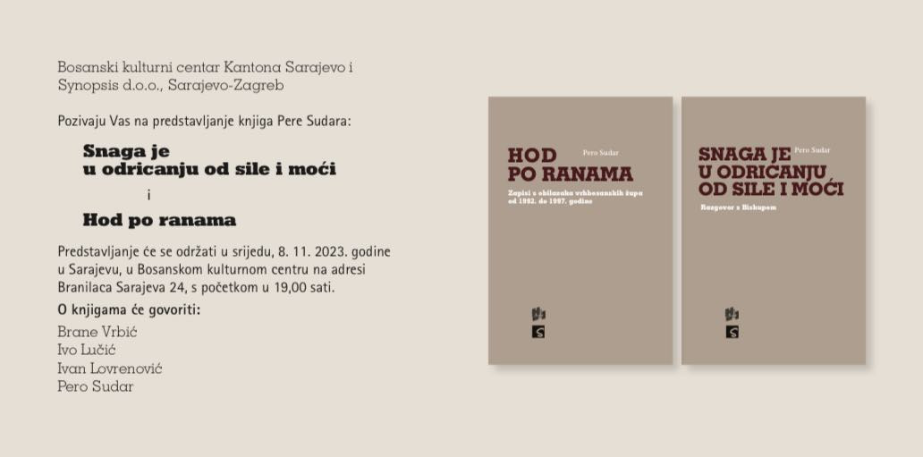 Večeras u Sarajevu promocija dvije knjige biskupa Pere Sudara