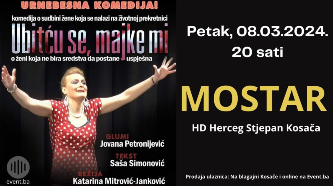 Komedija 'Ubit ću se, majke mi' za Dan žena u Kosači