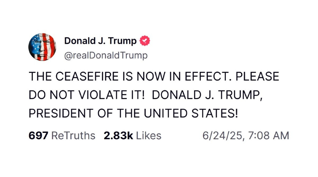 Trump: Primirje između Izraela i Irana sada je na snazi