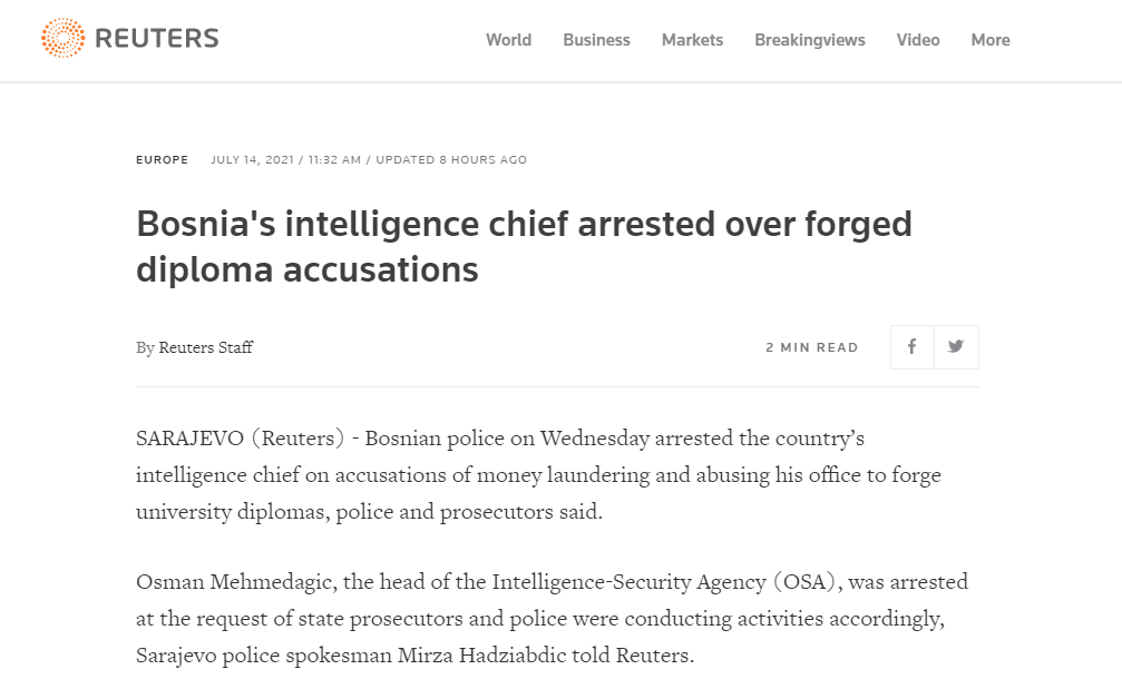 Svjetski mediji o hapšenju Mehmedagića
