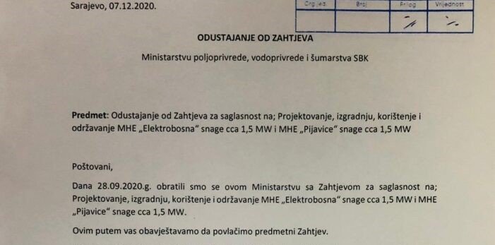 Povučen zahtjev za izgradnju dvije mini hidroelektrane u Jajcu