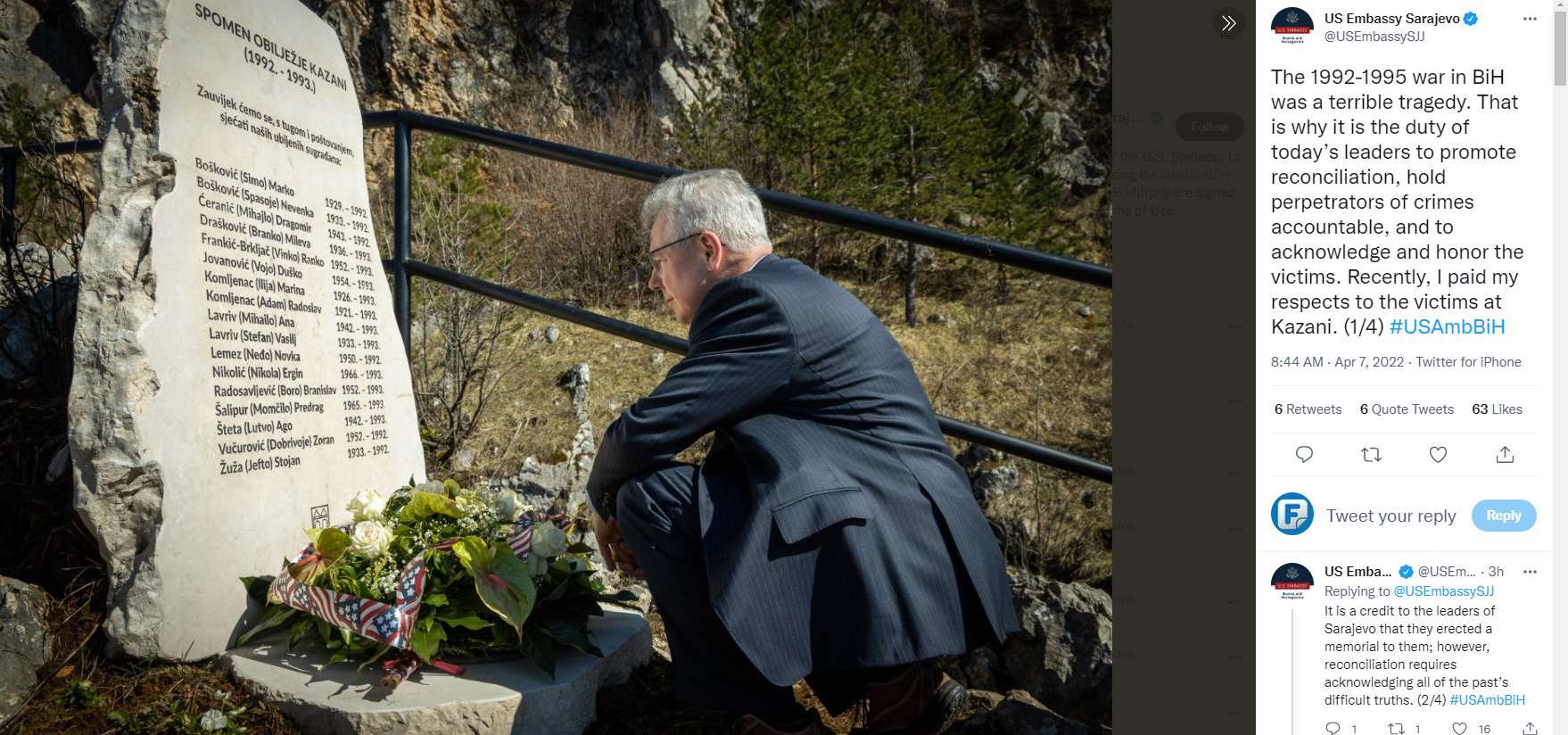 Murphy: Spomen obilježje na Kazanima nepotpuno bez imena svih žrtava i priznanja ko je počinio zločin