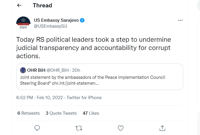 Ambasada SAD-a: Korak ka podrivanju transparentnosti pravosuđa