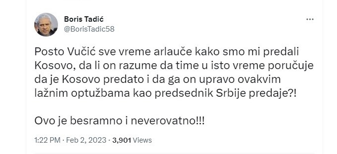 Tadić: Moguće je da je skandal u Skupštini Srbije dogovoren