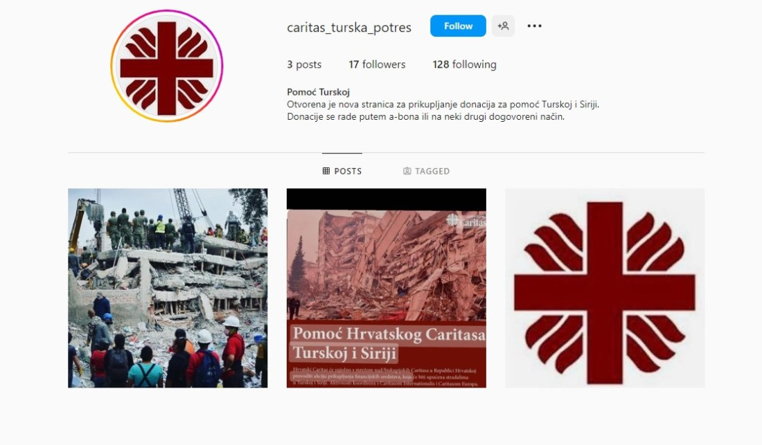 Caritas BiH upozorava na zloupotrebu njihovog materijala prikupljanja pomoći za Tursku