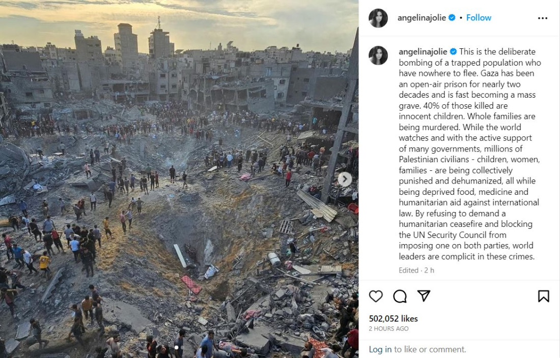 Angelina Jolie svjetske vođe naziva saučesnicima u zločinima u Gazi
