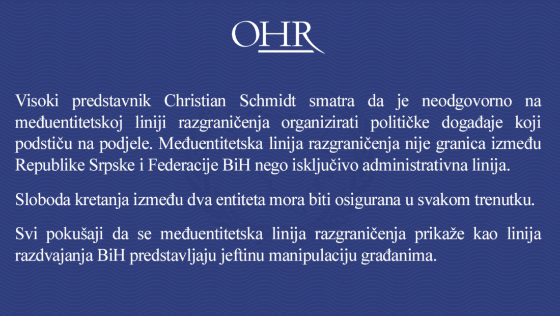 "Neodgovorno je na međuentitetskoj liniji organizirati političke događaje"