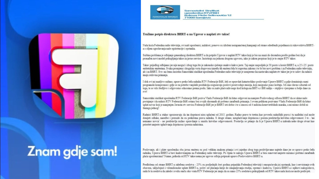 SSU RTVFBiH: Tražimo potpis direktora BHRT-a na Ugovor o naplati RTV takse