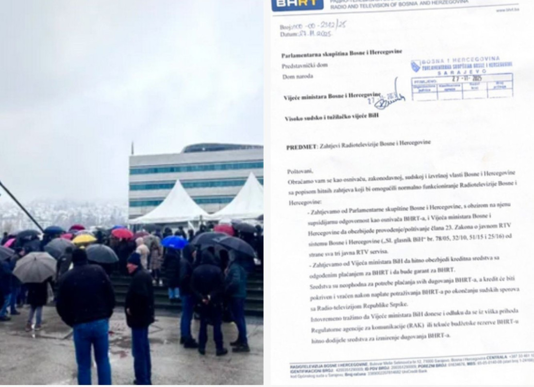 Protest radnika BHRT-a ispred Parlamenta BiH: Gašenje BHRT-a značilo bi gašenje države
