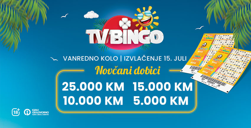 Izvlačenje brojeva 7. vanrednog kola TV Binga u srijedu 15. jula uz jackpot od 360.000,00 KM