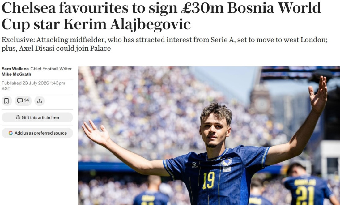 The Telegraph: Chelsea favorit za dovođenje Alajbegovića