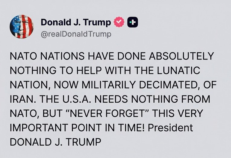 Trump ponovo kritizira NATO: Saveznici nisu učinili ništa u sukobu sa Iranom