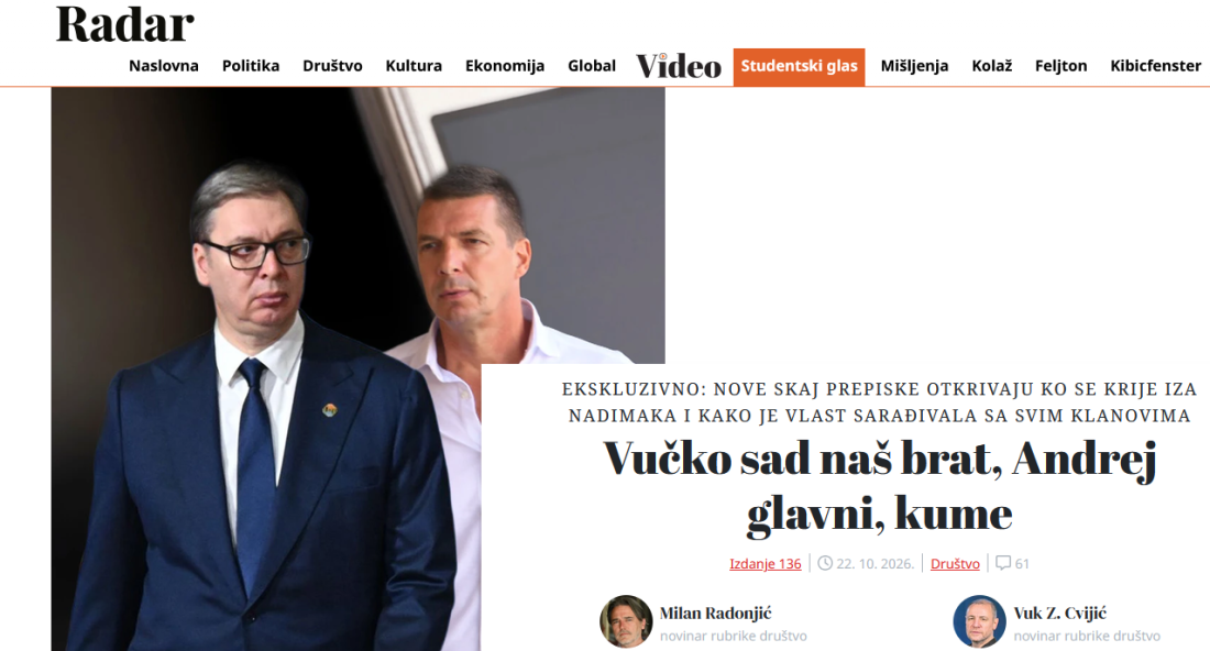 "Vučko nam je sad brat": Sky prepiske otvaraju pitanje mogućih veza organiziranog kriminala i vrha Srbije