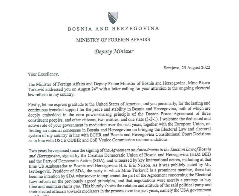 Brkić pisao Blinkenu: Turković zloupotrebljava državne resurse i diplomatske kanale