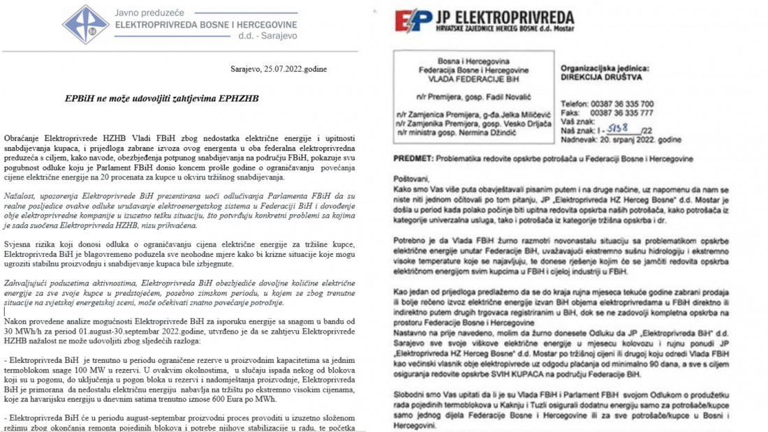 Elektroprivreda BiH ne može udovoljiti zahtjevima Elektroprivrede HZHB