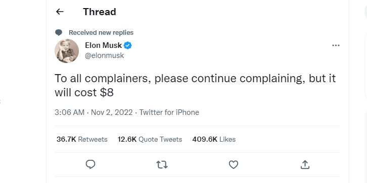 Musk uvodi 8 dolara mjesečne naknade za verificirane Twitter račune