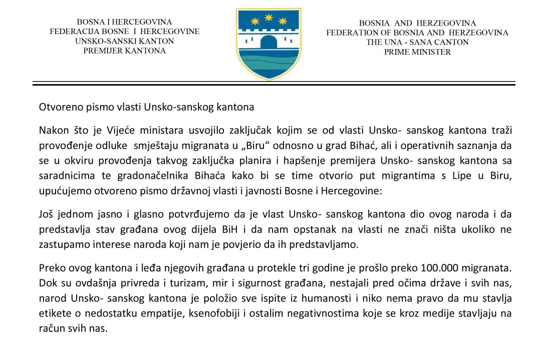 Pismo državi: Sprema se hapšenje premijera USK i gradonačelnika Bihaća