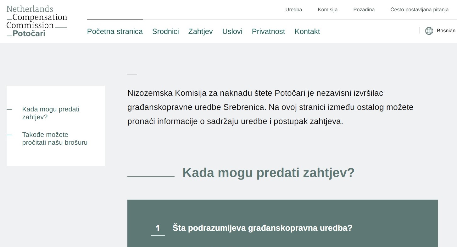 Otvorena kancelarija i web stranica Nizozemske Komisije za naknadu štete Potočari u Sarajevu