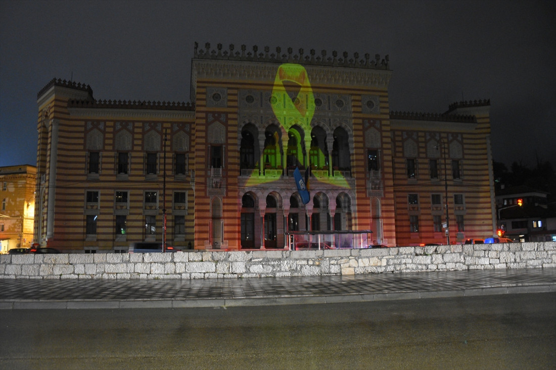 Sarajevska Vijećnica osvijetljena u znak solidarnosti sa djecom oboljelom od raka