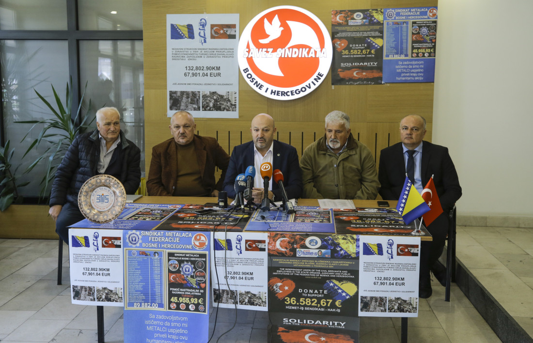 Granski sindikati SSSBiH prikupili više od 560.000 KM za pomoć Turskoj i Siriji