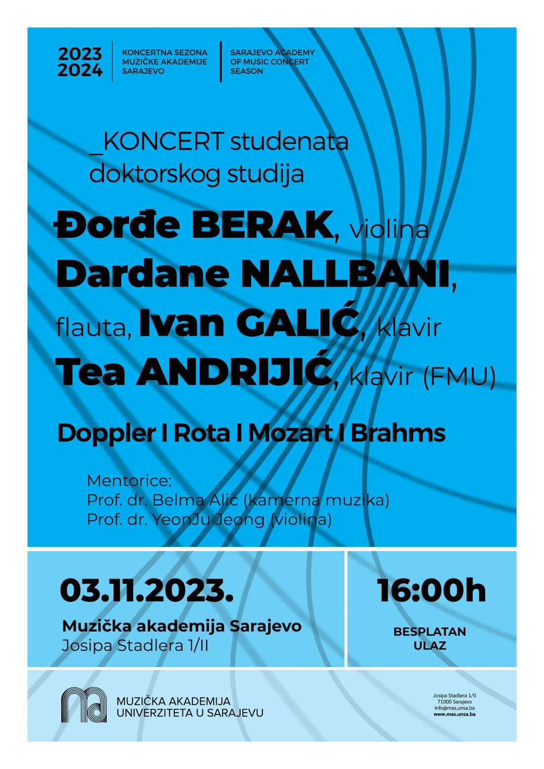 Muzička akademiji UNSA: Koncert studenata prve godine doktorskog studij