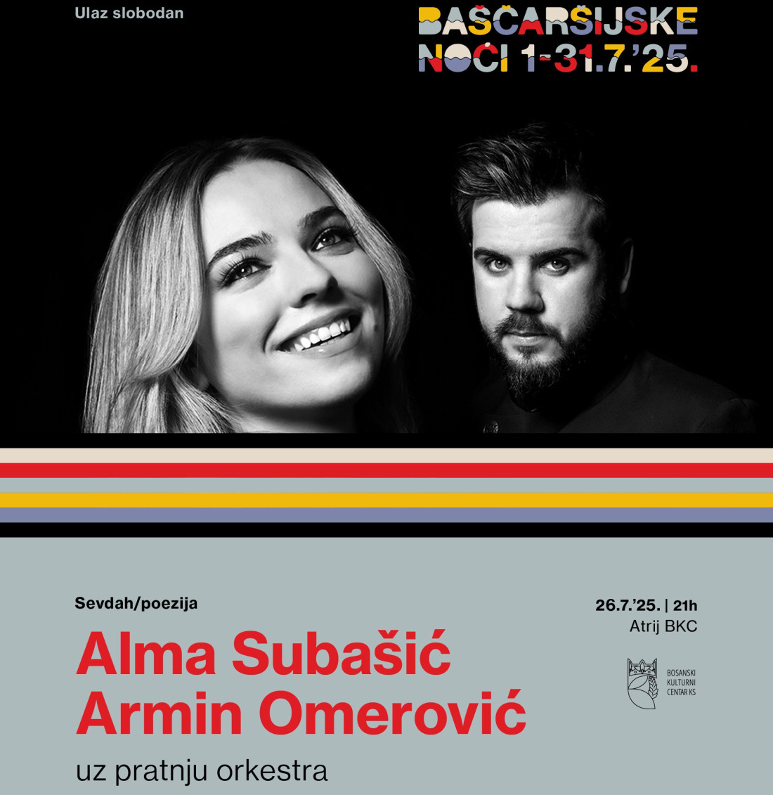 BKC KS: Koncert sevdaha/poezije Alme Subašić i Armina Omerovića