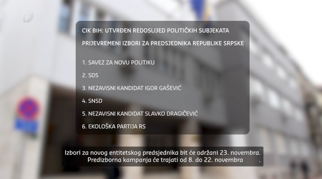 SIP utvrdio redoslijed političkih subjekata na prijevremenim izborima u RS-u