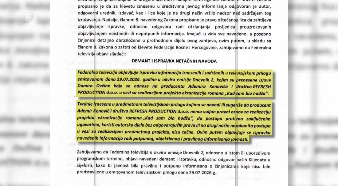 Demanti na navode iz priloga Dnevnika 2 objavljenog 29. jula