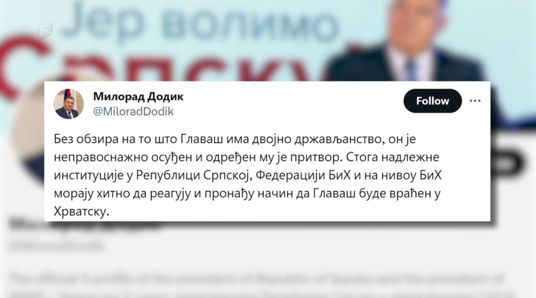 Dodik o Glavašu: BiH ne treba i ne smije biti mjesto u kojem će se kriti zločinci