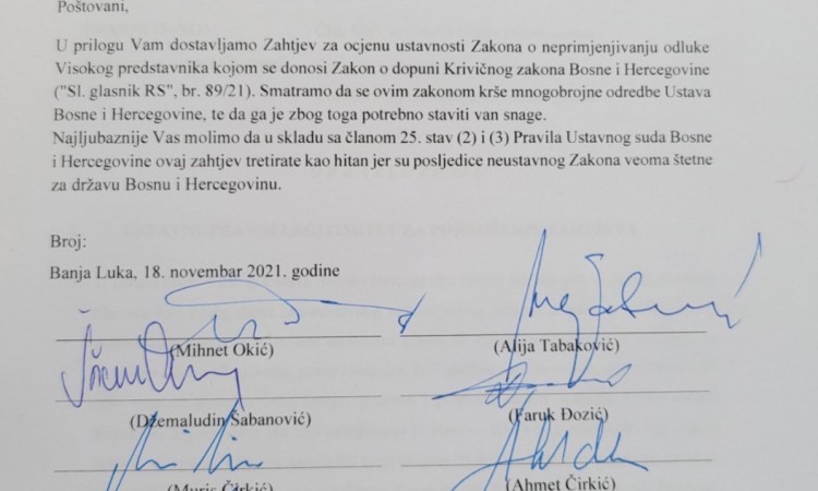 Klub Bošnjaka u Vijeću naroda RS podnio apelaciju Ustavnom sudu BiH