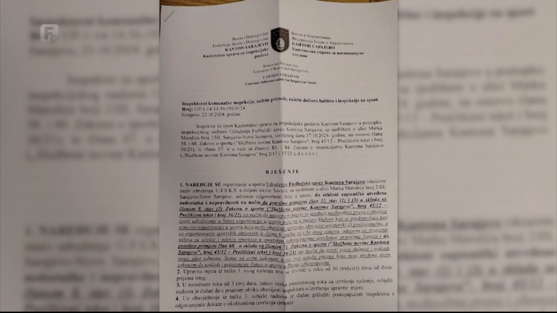 Inspektorat za sport Uprave za inspekcijske poslove KS: U Udruženju Fudbalski savez KS brojne su nepravilnosti i nedostaci