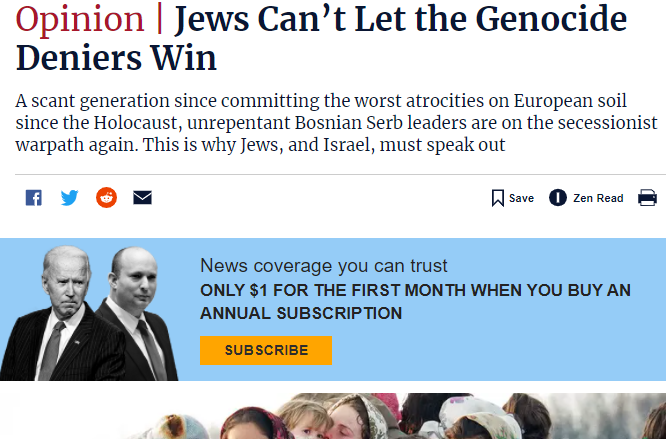 Haaretz: Jevreji ne mogu dopustiti da negatori genocida pobijede