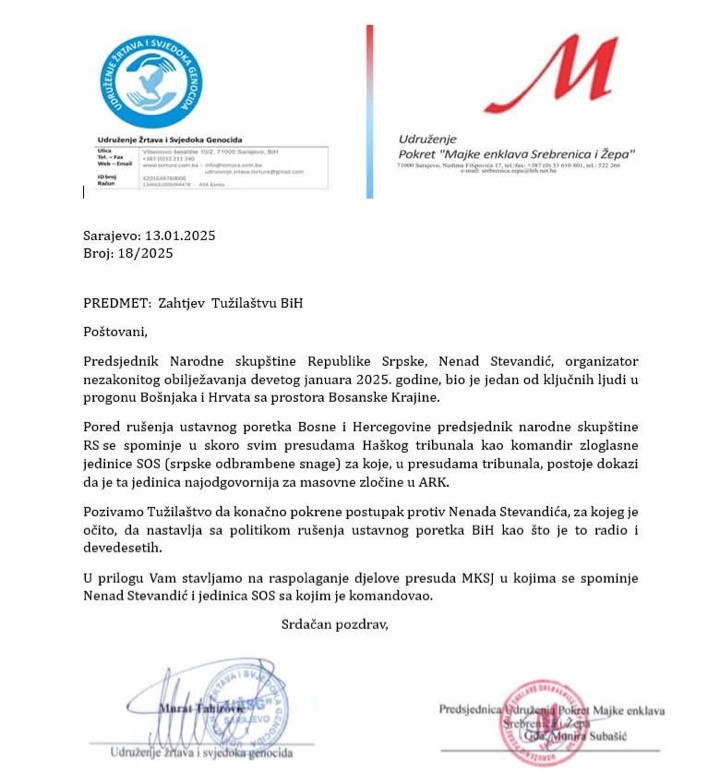 Poziv Tužilaštvu da konačno pokrene postupak protiv Nenada Stevandića