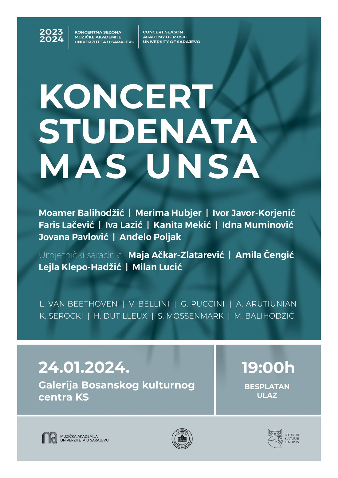 24. januara koncert studenata Muzičke akademije UNSA u Galeriji BKC KS