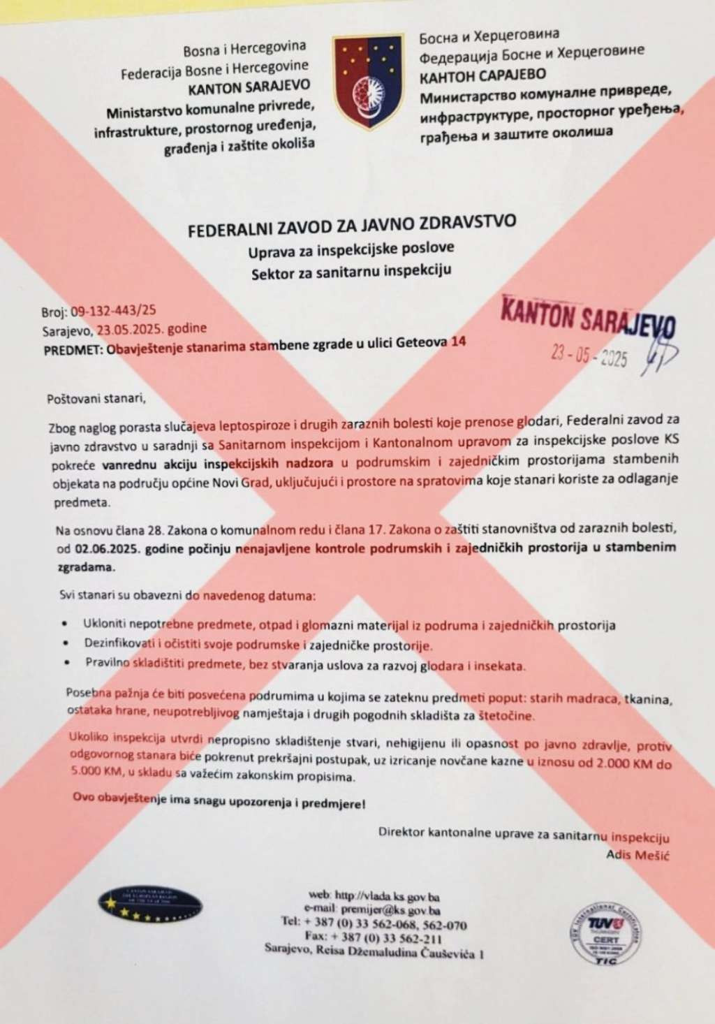 Neovlaštena upotreba službenih obilježja KS: Spornim aktom najavljena vanredna akcija inspekcije