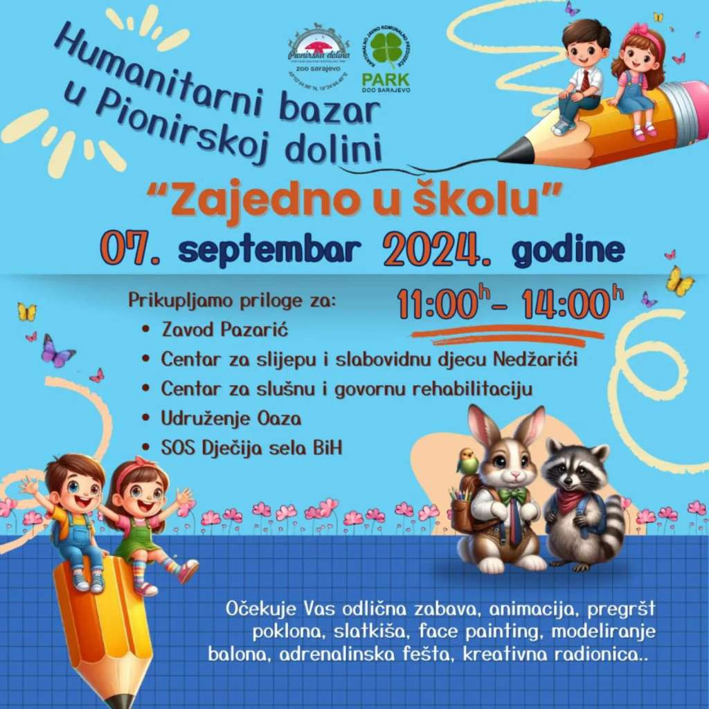 U Pionirskoj dolini 7. septembra Humanitarni bazar "Zajedno u školu"