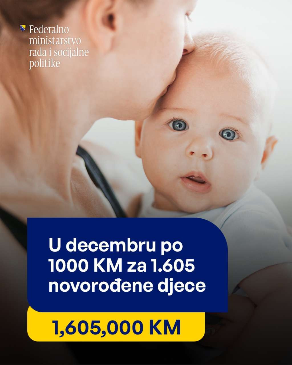 Delić: Prijave za jednokratnu podršku 1.000 KM za novorođenčad iz 2025. otvorene do 15.februara
