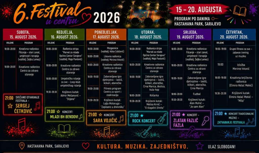 Festival u Centru od 15. augusta u Hastahani: Šest dana koncerata i sadržaja za sve generacije