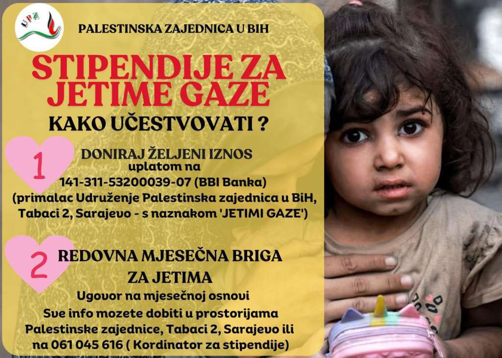 Palestinska zajednica u BiH pozvala na sponzorstvo jetima u Gazi