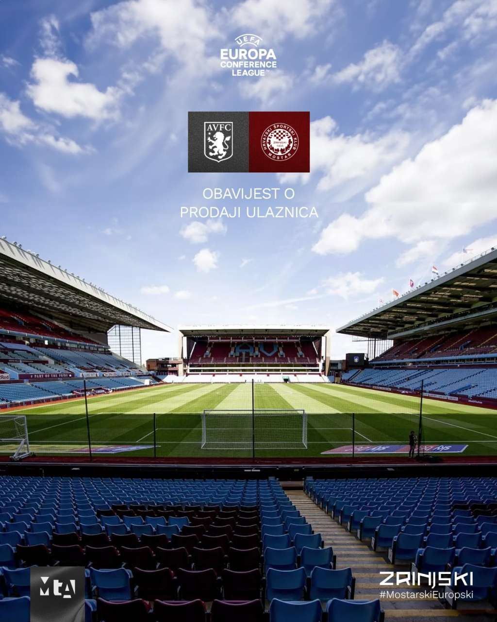 Za navijače Zrinjskog osigurano 1.190 ulaznica protiv Aston VIlle