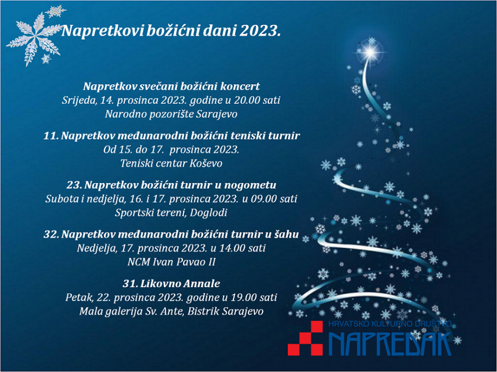 Božićnim koncertom 14. prosinca u Sarajevu počinju 'Napretkovi božićni dani'