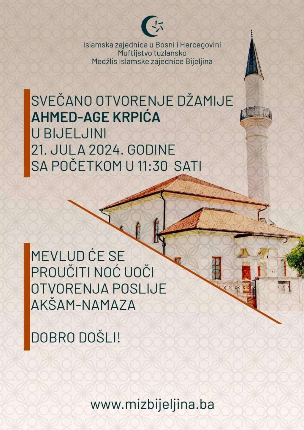 Svečano otvaranje džamije Ahmed-age Krpića u Bijeljini 21. jula